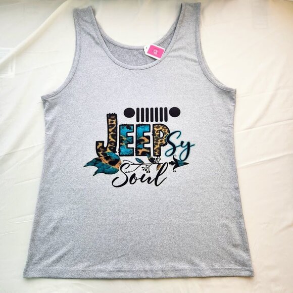 Medium Grey Jeep Tank Top with Animal Print Lettering - Picture 3 of 6